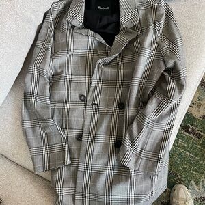 Madewell Gray Plaid Double-Breasted Coat